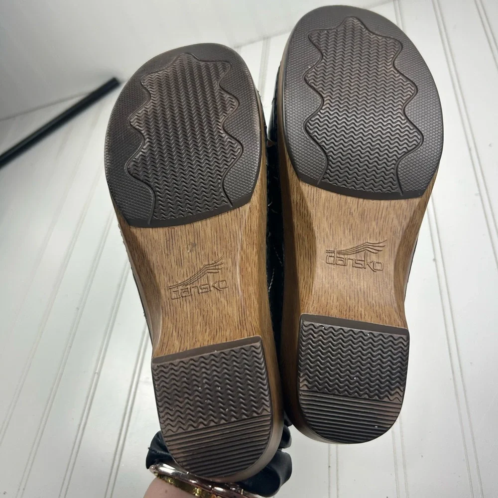 Dansko Serena Black Leather Slide Sandals Women’s Size 9-9.5